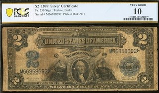 $2 Series 1899 Silver Certificates net PCGS Very Good 10