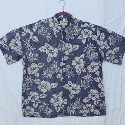 Vtg Cooke Street Men's 2XL Blue/White Hawaiian Aloha Shirt Floral Pineapples