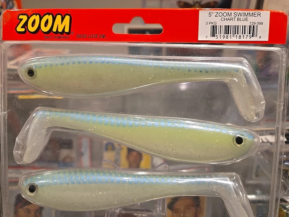 zoom 5" swimmer swimbait paddletail 3 per pack 129-399 chartreuse blue - Image 3 of 3