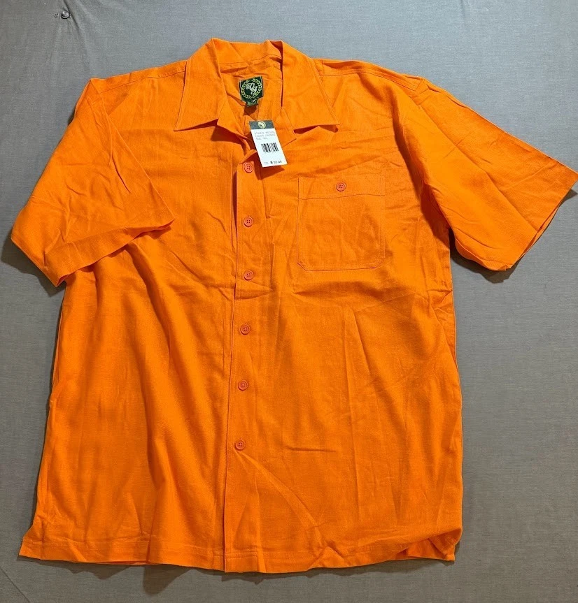 VZ Linen Shirt Adult 2XL Orange Button Up Short Sleeve Camp Beach Mens.