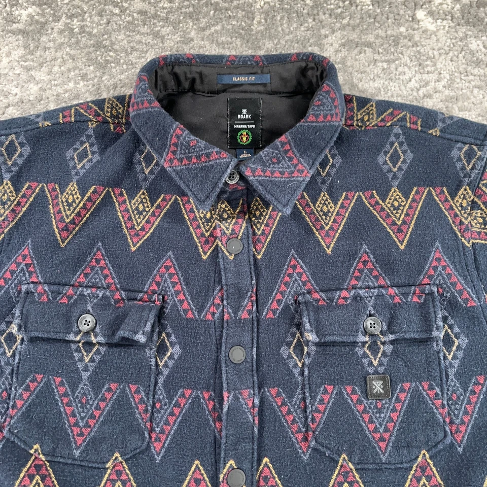 Roark Shirt Jacket Mens Large Blue Aztec Flannel Manawa Tapu Snap Button Hiking - Image 2 of 4