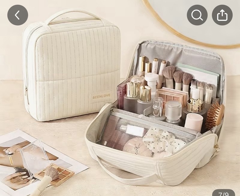 BEENLOVE White Makeup Case Travel Cosmetic Organizer Bag w/ Handle Zipper