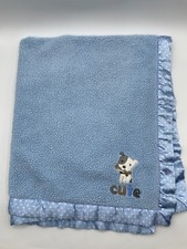 Carters Child of Mine Blue Plush Baby Blanket Puppy Dog Cute Stars Satin Trim