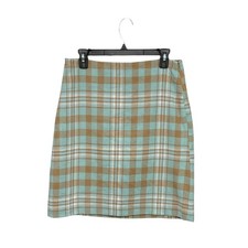 NWT Talbots Wool Blend Tan Blue Charming Plaid A-Line Skirt Women 6 Small
