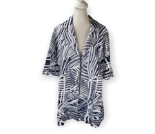 Chicos 1 long blazer Shear Open Cardigan Blue White 3/4 Sleeves Career