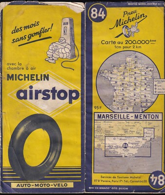 Michelin Karte Nr. 84 MARSEILLE-MENTON Tende Nice Draguignan Hyères Istres Apt1954