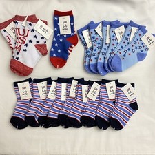 Lot of 19 Pairs Socks Kids 5-6.5 Made for Retail Target Red White Blue Patirotic