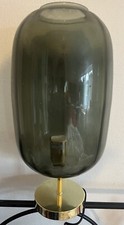 VINTAGE ARTEMIDE GA BRASS CYLINDER STRIPPED GREY GLASS TABLE LIGHT LAMP