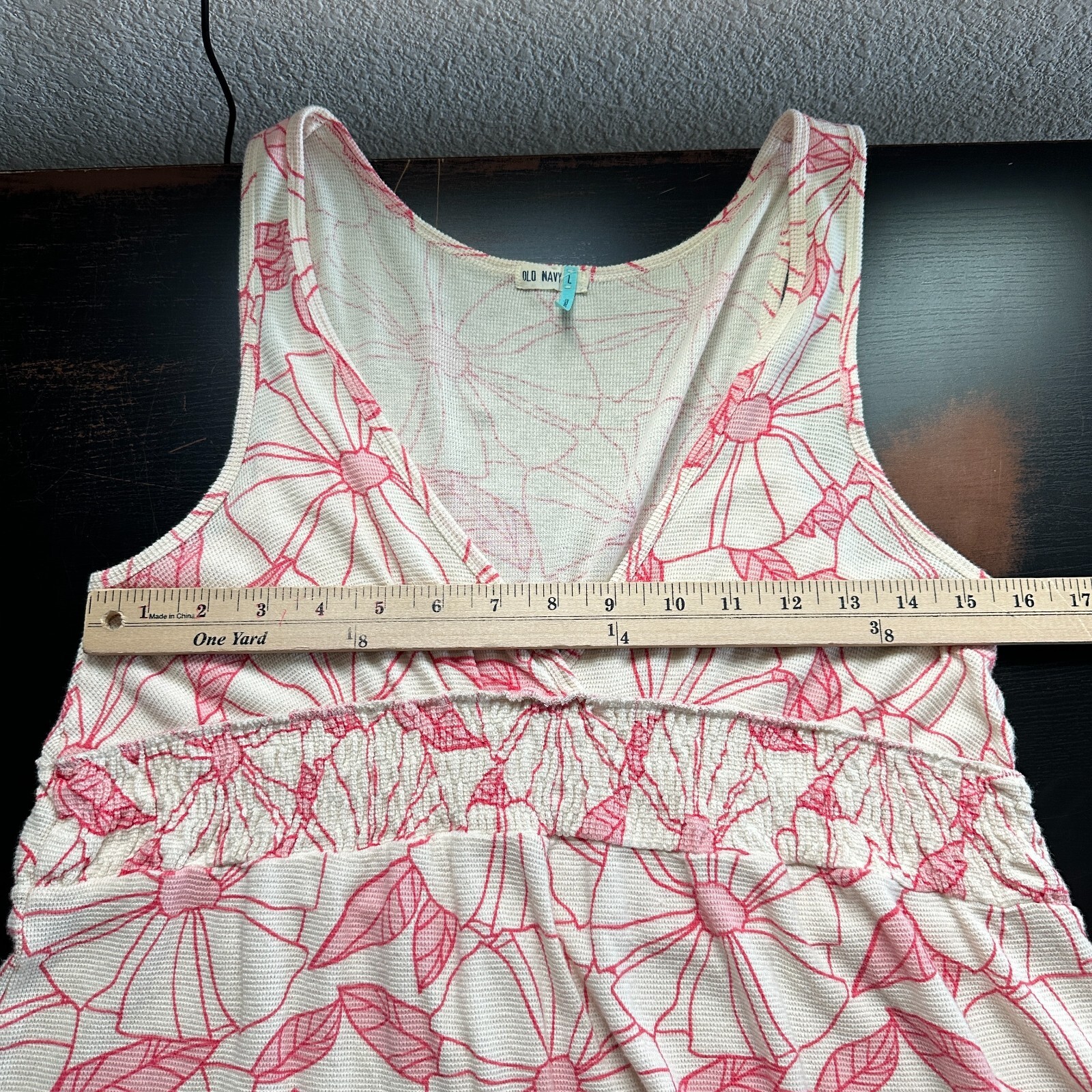 VTG Old Navy Tank Top Large Women Y2K Babydoll Floral Empire Waist Beige