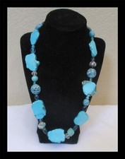 Boho Chunky Faux Turquoise  Bead Necklace 23" N001