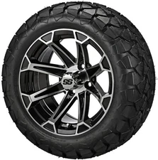 (4) Golf Cart 22x10-14 Trail Fox A/T Tires on 14x7 Black/Machined Viking Wheels