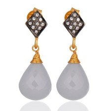 Blue Chalcedony CZ 925 Sterling Silver 14K Gold Plated Dangle Earrings Jewelry