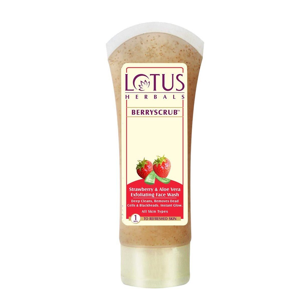 Lotus Herbals Berryscrub Strawberry & Aloe Vera Exfoliating Face Wash, 120g