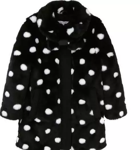 Little Marc Jacobs black white polka dot Faux Fur Coat With Chic Bow sz 7