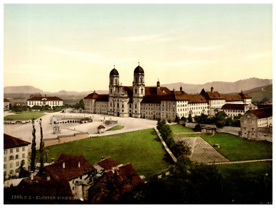 Switzerland, Schwyz, Einsiedeln, the monastery with schoolhouse vintage photochrome, p