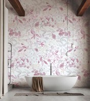 Vliestapete Blattmuster Floral Aquarell Optik Weiß Rosa Grau 39692-2 (5,64€/1Qm)