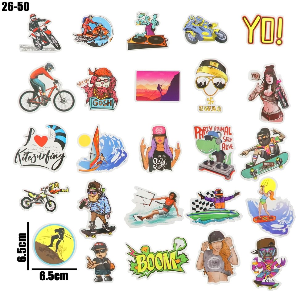 100Pc Sports Stickers Vinyl Decals for Laptops, Skateboards, Car