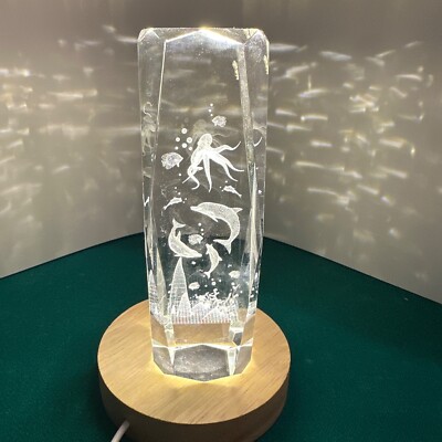 3D Crystal Glass Dolphin Octopus Aquarium Scene LED Light Display 6 