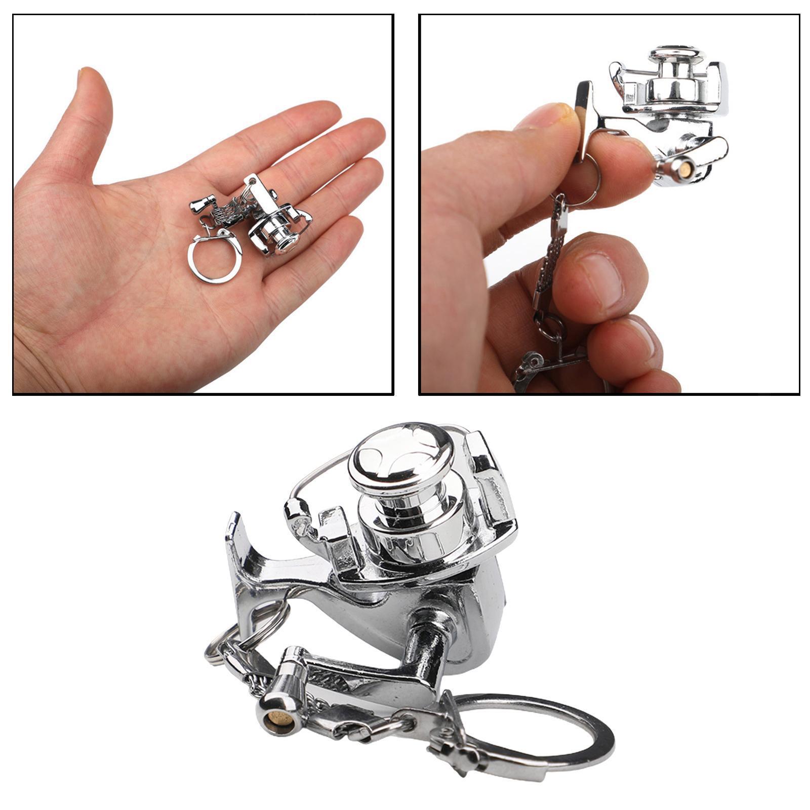 Fishing Reel Miniature Pendant Charm Keyring Aluminum Alloy Key Chain