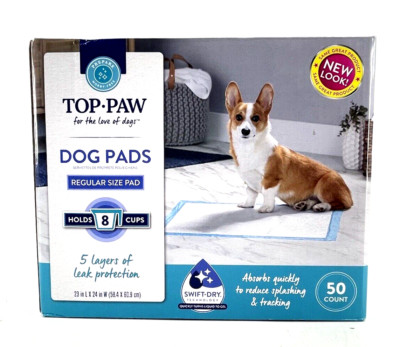 NEW TOP PAW Dog Puppy Pads 50 Count Box 5 Layers Leak Protection Holds 8 Cups