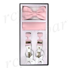 New Y back Men's Vesuvio Napoli Suspenders Bowtie Hankie clip on light pink