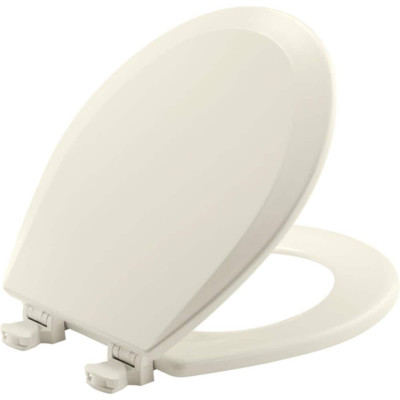 Round Enameled Wood Closed Front Toilet Seat in Biscuit Removes for Easy Cleanin