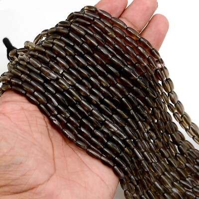 100 % Natürlicher Rauchquarz Edelstein Perlen Strang Lustiges Rohr 15 Zoll Gr...