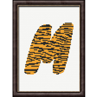 Tigerdruck M Monogramm Kreuzstichmuster/Diagramm, Anfangsbuchstabe personalisiert