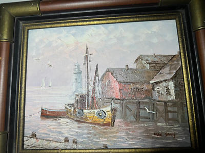 Vintage Ship Harbor Canvas Oil Painting Signed By Max Savy | eBay