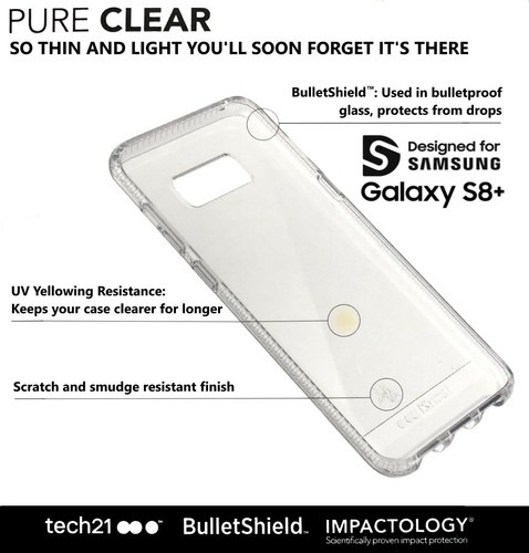Tech21 S8 Plus Clear Case Cover + Zagg Glass Screen Protector for Galaxy S8+ - Picture 2 of 11