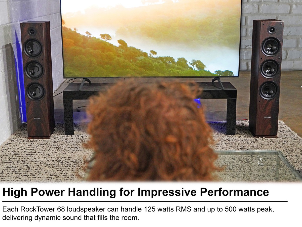 (1) Rockville RockTower 68D Dark Wood Home Audio Tower Speaker Passive Ohm