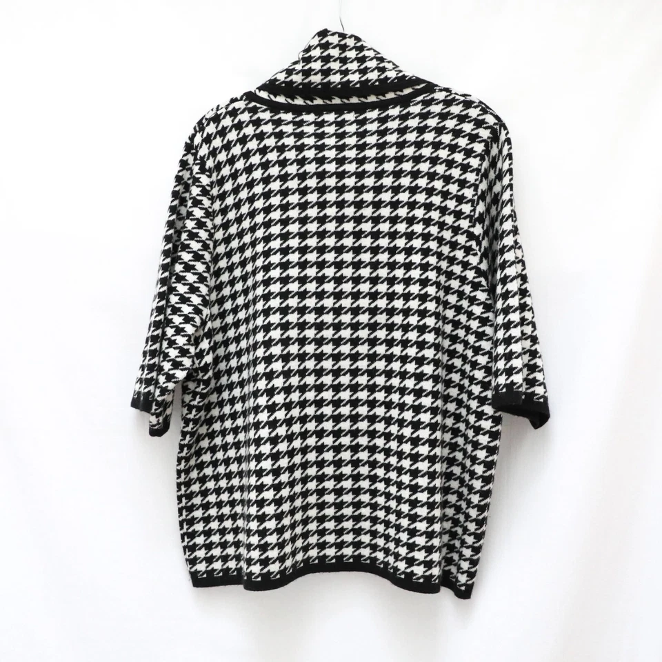 Cárdigan pata de gallo Alexandra Bartlett negro blanco punto suéter talla grande 2X Foto 4 de 4