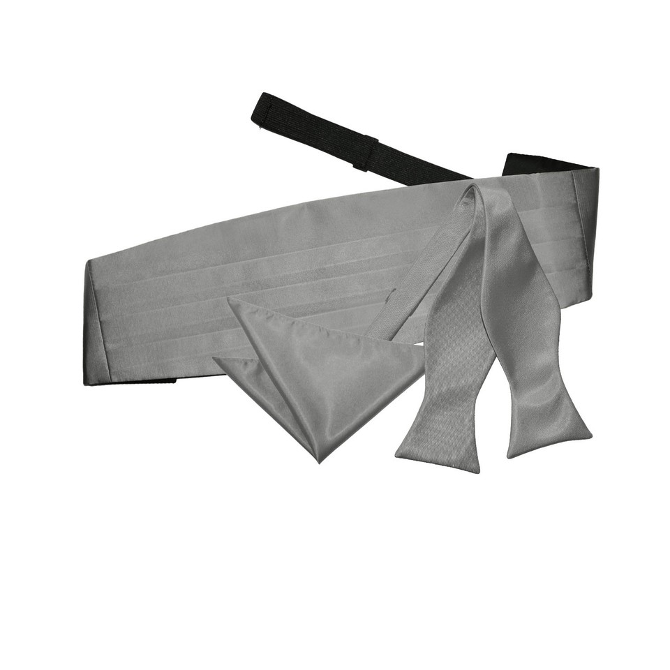 Mens Satin Plain Solid Self Tie Bow Tie Cummerbund Handkerchief