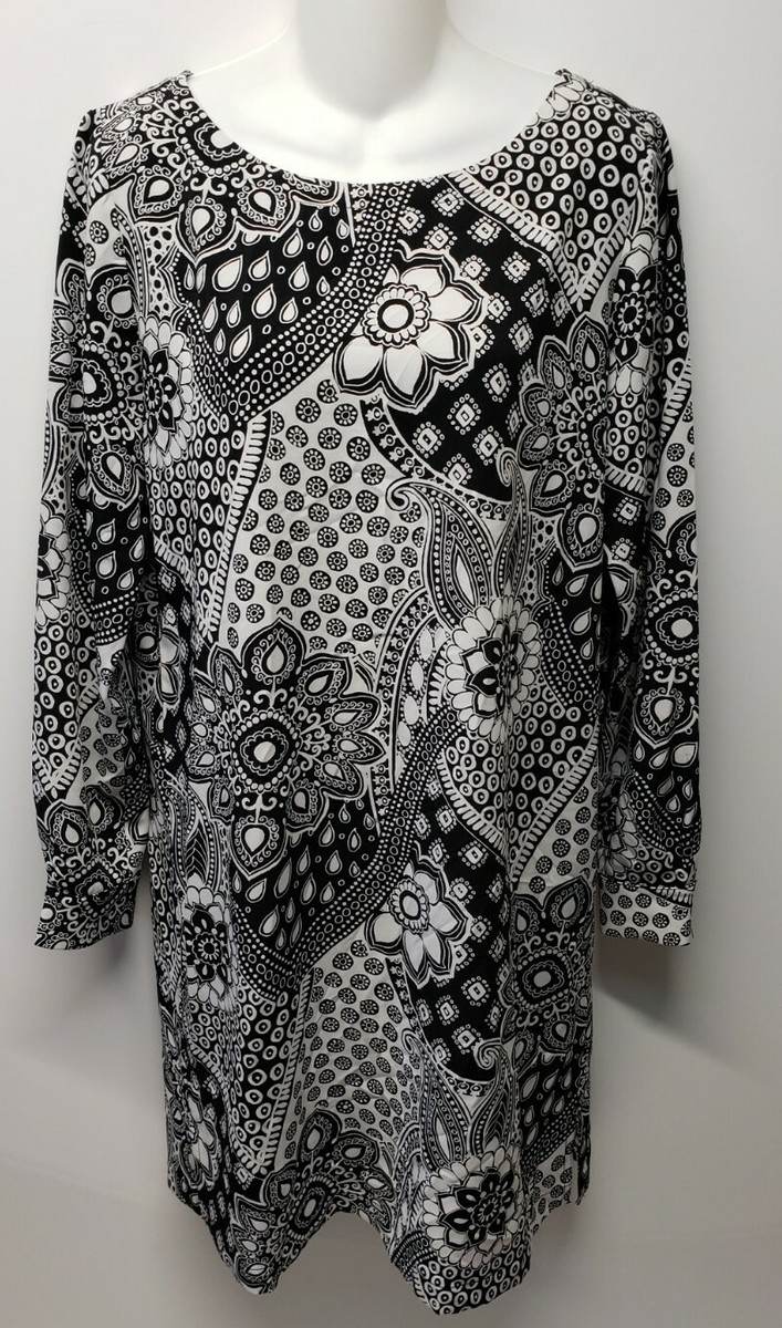 Ann Taylor Loft Outlet Dress Womens Small Black White Floral Shift Long  Sleeve | eBay