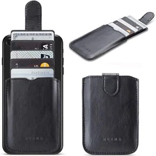 Phone Card Holder RFID Blocking PU Leather Wallet Stick-On 5 Card Pocket Black