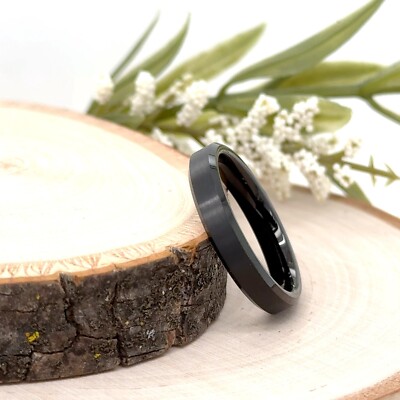 Carbide Christmas Gifts Band Matt Finish Beveled Edges Ring 4mm Black Tungsten