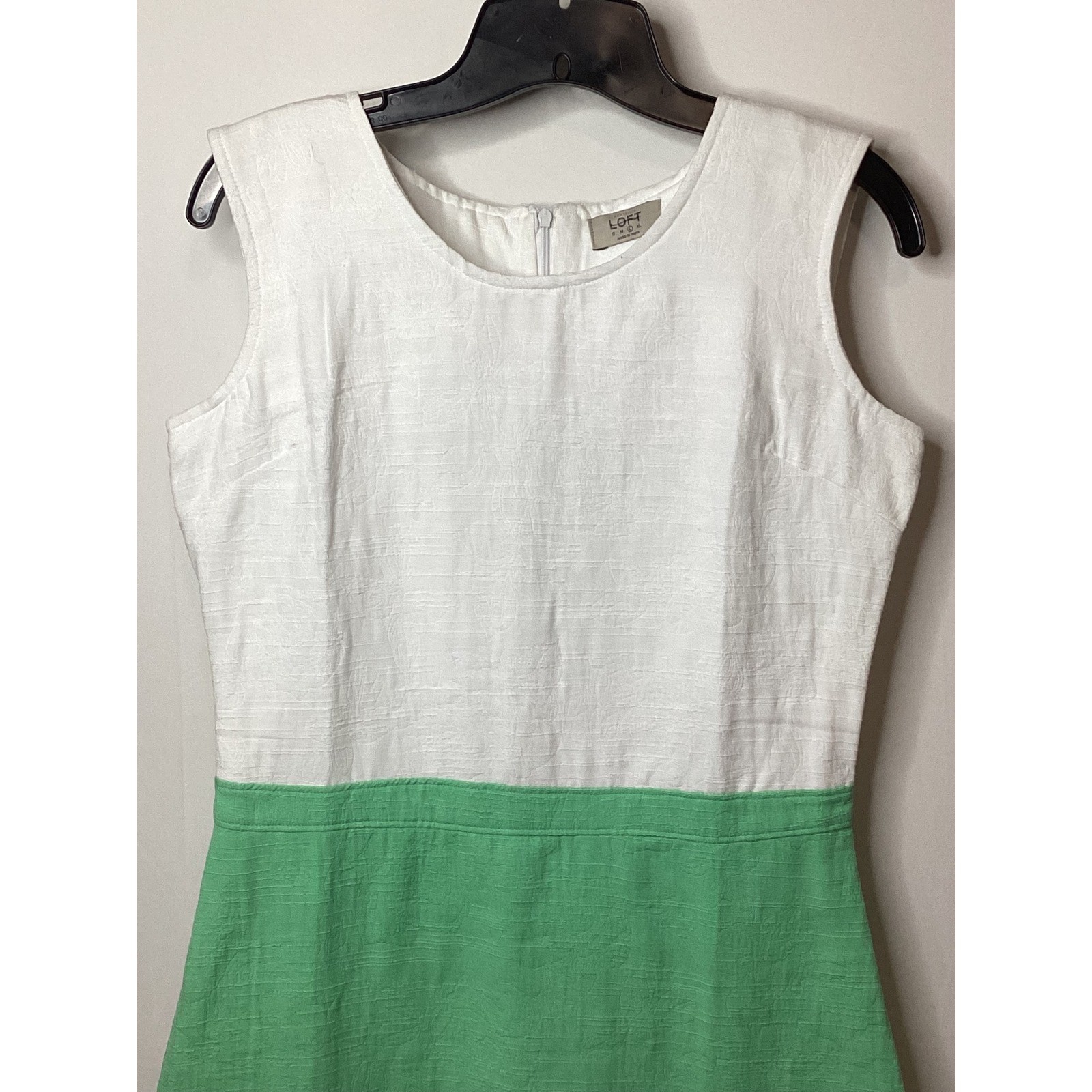 LOFT White & Green Colorblock Sleeveless Dress, Career, Party, Women's