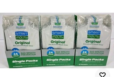 Lot Of 3 SmartMouth Original Zinc Activated Breath Rinse Fresh Mint 30 Packets 