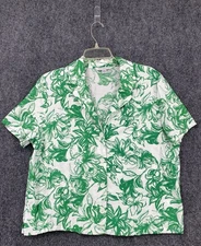 Counterparts Green & White Botanical Button Up Shirt Womens L Resortwear Boho