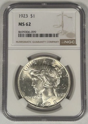 1923 Peace Silver Dollar Coin NGC MS 62