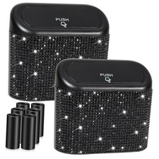 Pack Bling Car Trash Can with Lid, Small Garbage Can, 2 Black/Black Rhinestone