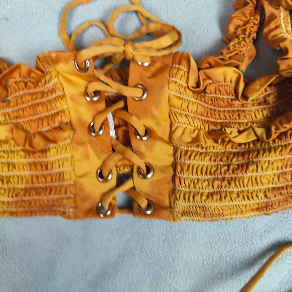 Blue Life Bikini Womens Small Scrunched Off the Shoulder Honey Yellow Tie Dye - Image 4 of 4