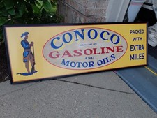 Conoco Gasoline & Motor Oils Sign Framed Gas Patriot Soldier North South Cool!