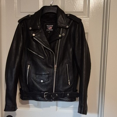 Allstate Leather Black Motorcycle Jacket Men's Medium Removable Lining