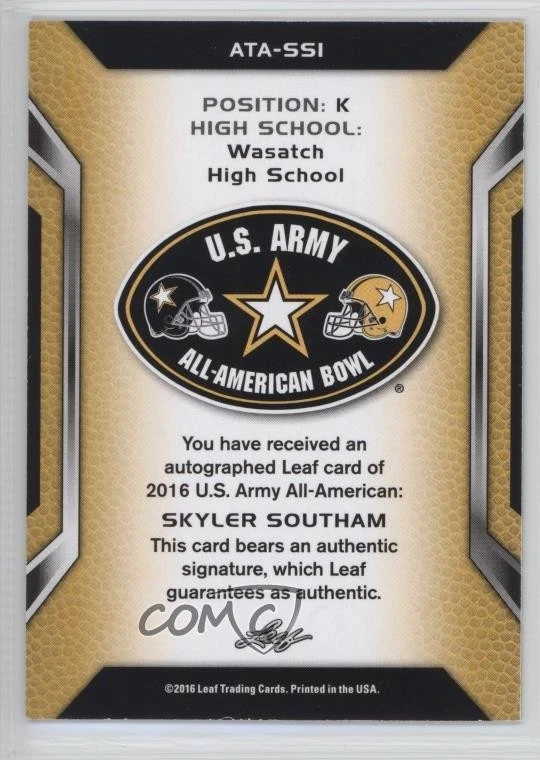 2016 Leaf US Army All-American Bowl Tour Silver /25 Skyler Southam #ATA-SS1 Auto - Image 2 of 2