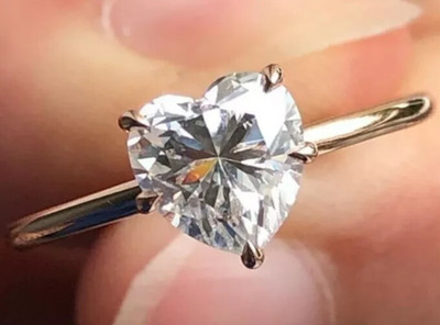 2 Ct Real Moissanite Heart Shape Solitaire Ring 14K Yellow Gold Plated Silver