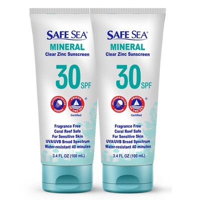 Safe Sea Zinc Oxide Sunscreen SPF30 | Clear Mineral Face And Body Reef Safe Suns