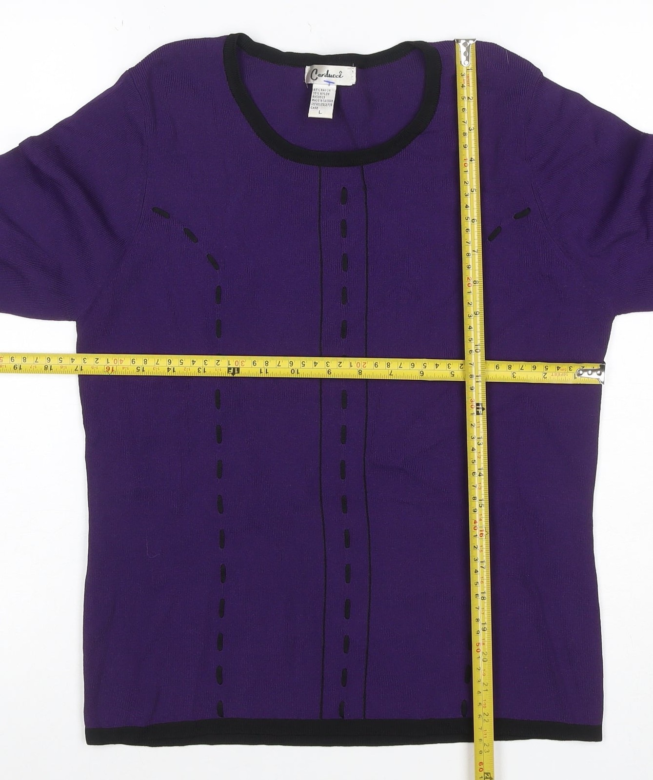 Womens Carducci Size L Jersey T-Shirt Purple Solid Round Neck 3/4 Sleeve Casual image 4