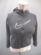Nike Size S Boys Black Hooded Pockets Full Zip Activewear Sport Logo Jacket 790