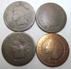 1866, 1867, 1868, & 1869 * 4 Semi KEY date INDIAN HEAD PENNIES * USA $5.00 SHIP